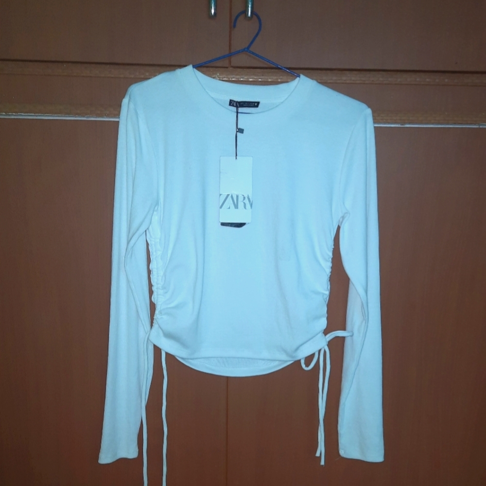 Zara ruched long sleeves white top - Picture 3 of 6